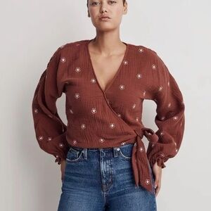 Madewell L Maira Top lightspun embroidered flower wrap blouse